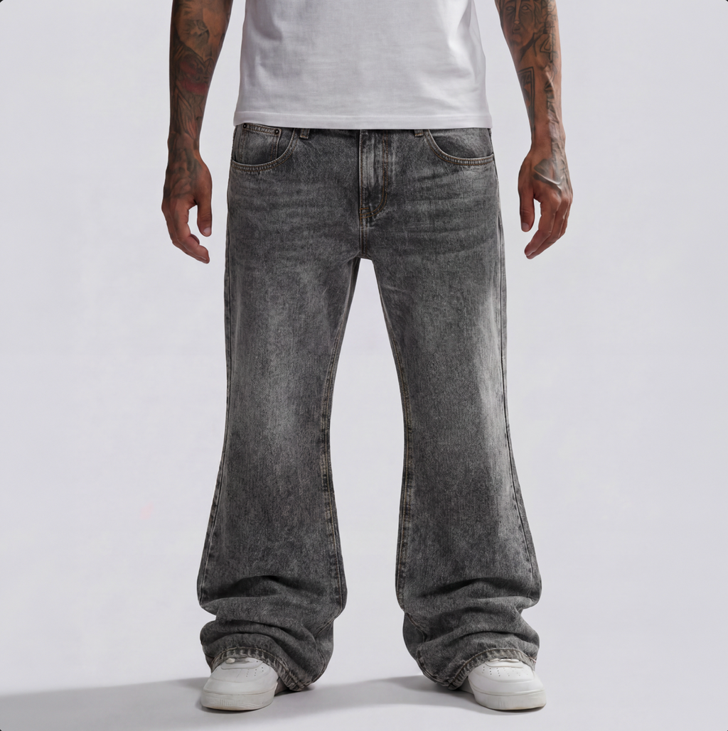 DENIM WIDE FLARE VINTAGE GRIS