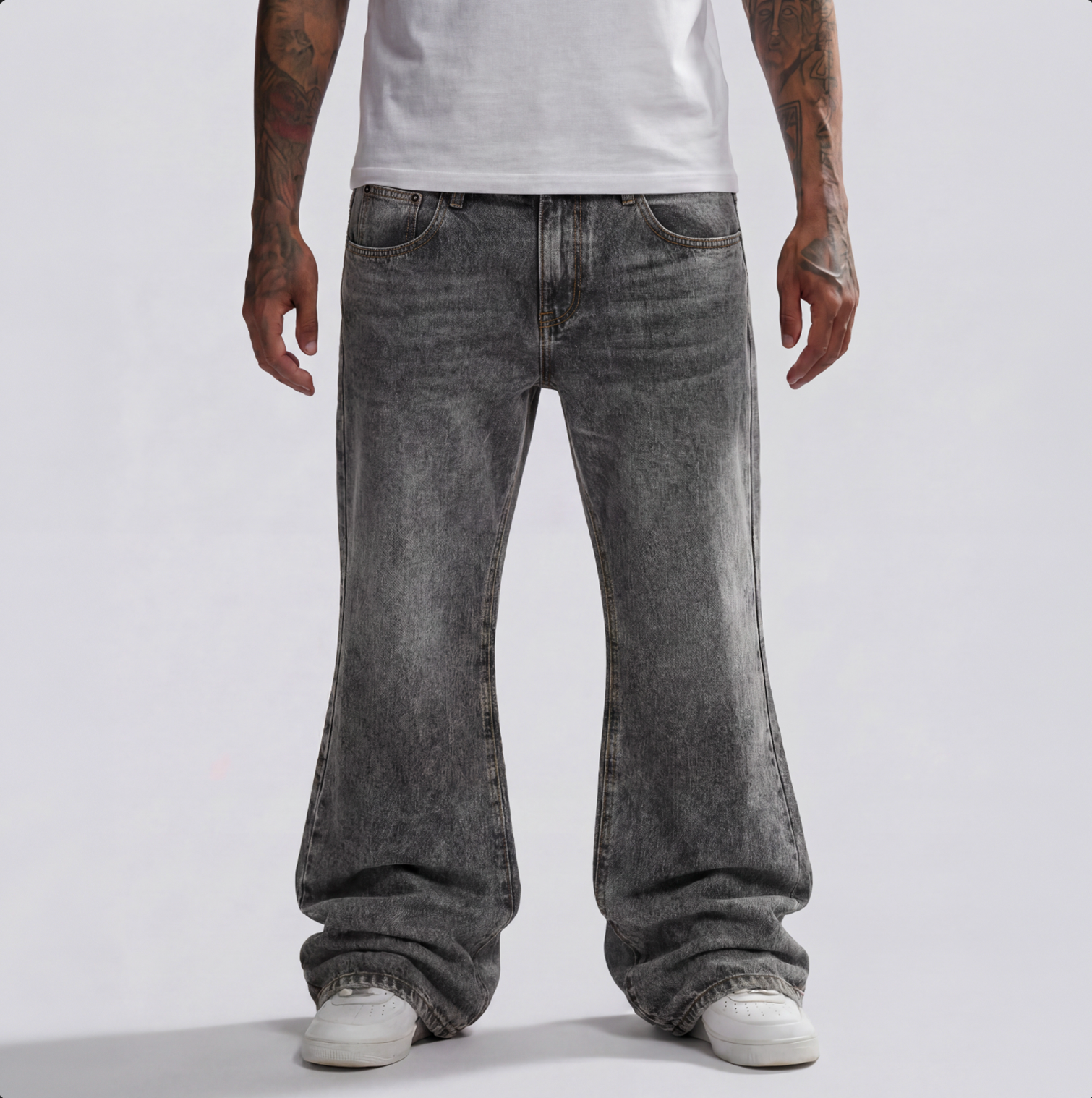 DENIM WIDE FLARE VINTAGE GRIS